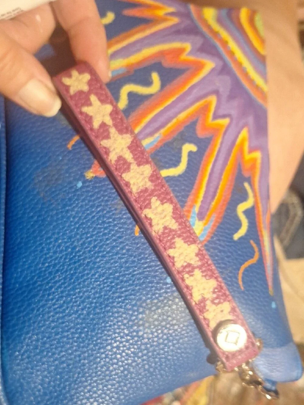 Hand-Painted Moon Wristlet Clutch in Blue & Purple